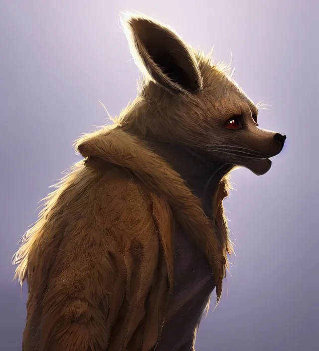 Image similar to a beautiful portrait of a handsome male anthropomorph brown hyena furry fursona wearing a hoodie. character design by cory loftis, fenghua zhong, ryohei hase, ismail inceoglu and ruan jia. artstation, volumetric light, detailed, photorealistic, rendered in octane