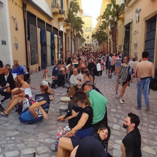 Prompt: malaga city full of drunk people