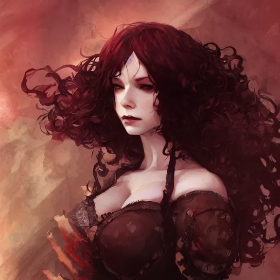 Image similar to christina hendricks!!! goth, tankoban, 4 k, tone mapping, akihiko yoshida, james jean andrei riabovitchev marc simonetti, yoshitaka amano, long hair, curly, h. hydrochaeri