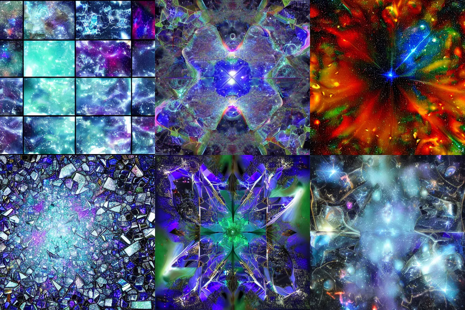 Prompt: glass shards, space nebulae, irregular, non-symmetrical fractals
