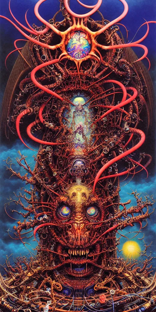 Prompt: realistic detailed image of technological nightmare abomination monster god by lisa frank, ayami kojima, amano, karol bak, greg hildebrandt and mark brooks and hajime soriyama, neo - gothic, gothic, rich deep colors. beksinski painting, part by adrian ghenie and gerhard richter. art by takato yamamoto. masterpiece