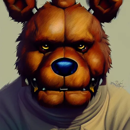 Image similar to commission of freddy fazbear,realistic,hyperdetailed,photorealistic,detailed face,art by greg rutkowski,trevor henderson,artstation,deviantart,4k,estern comic style,sharp lineart,professional lighting,professional shading