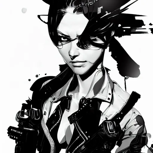Image similar to highly detailed portrait of a punk young lady by Greg Tocchini and Yoji Shinkawa, 4k resolution