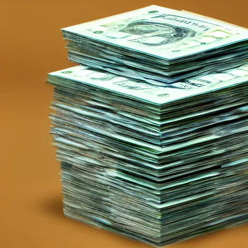 Image similar to A big cube pile of 1 trillion dollars, 4k photo