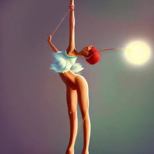 Image similar to A beautiful poledancing fairie, symmetrical features, cinematic lighting, soft bokeh, fantasy, modern, colourful, highly detailed, digital painting, artstation, deviantart, concept art, sharp focus, illustration, by Edward Hopper and Rene Magritte