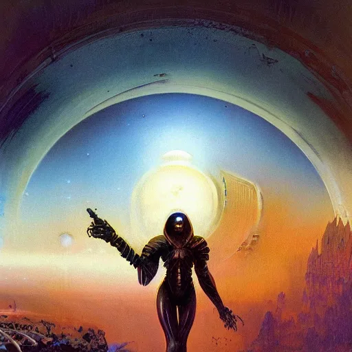 Image similar to sci - fi human necromancer, art by bruce pennington