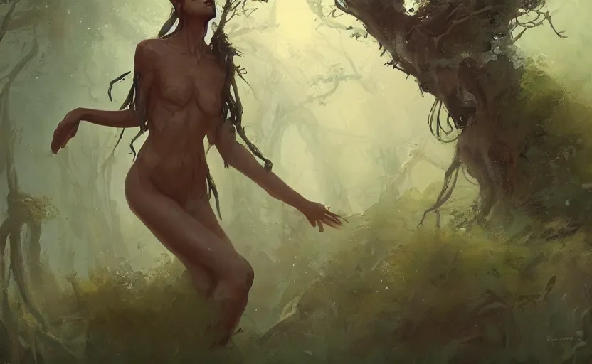 Image similar to A painting of a Dryad trending on artstation in the style of Greg Rutkowski