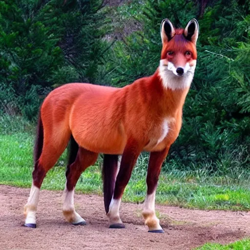 Prompt: Horse x Fox, species fusion, selective breeding