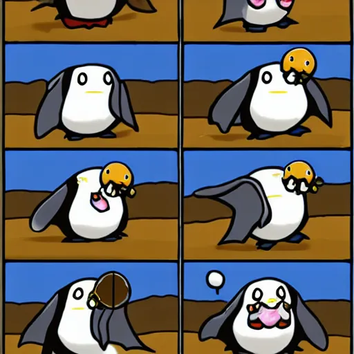 Image similar to a penguin riding a poring from ragnarok online, cartoon, kawaii,