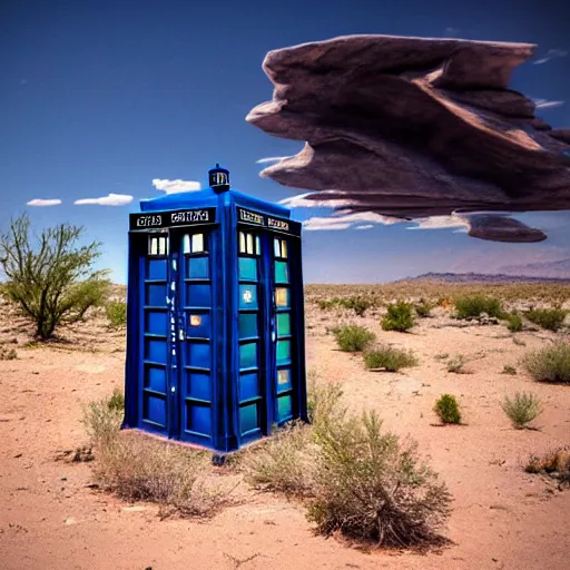 Prompt: A crashed TARDIS in the New Mexico desert