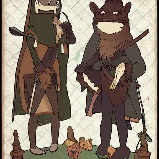 Image similar to anthropomorphic minks dressed as humans playing D&D, cartoon style, studio ghibli, mucha