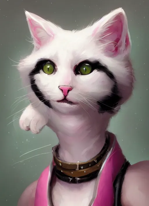 Image similar to cat white and black fur, pink nose, cute and adorable, pretty, beautiful, dnd character art portrait, 1 0 pounds, matte fantasy painting, deviantart artstation, by jason felix by steve argyle by tyler jacobson by peter mohrbacher, cinematic lighting