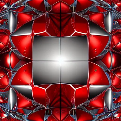 Prompt: chrome spheres on a red cube, fractal