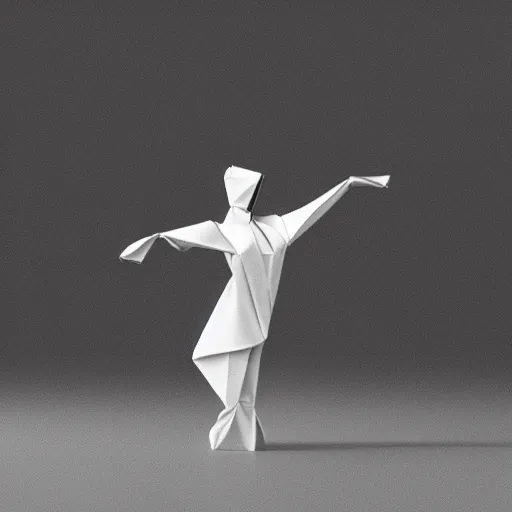 Image similar to origami dancer in white paper, 3 d render, ultra - detailed, on white background, studio shot