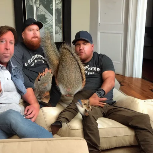 Prompt: alex jones and squirrel squad in living room drinking modelos