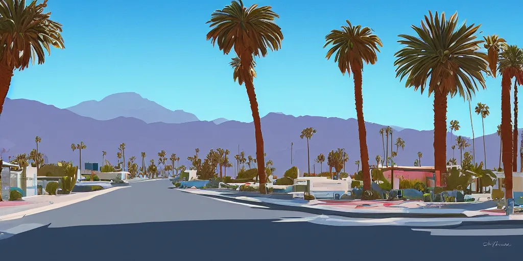 Image similar to a beautiful illustration of Palm Springs by James Gilleard, 8k, 4k