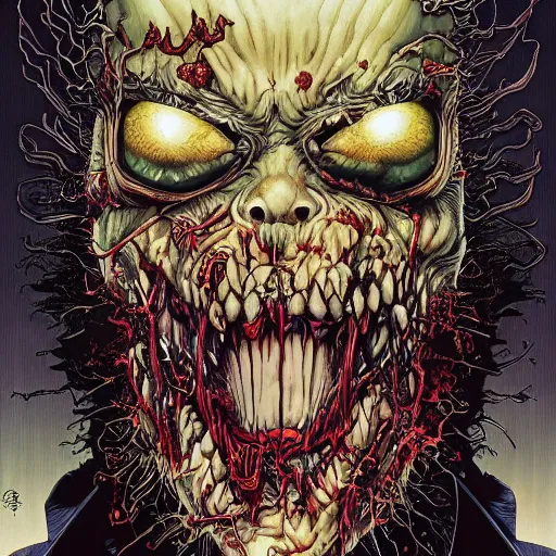 Image similar to portrait of crazy zombie, symmetrical, by yoichi hatakenaka, masamune shirow, josan gonzales and dan mumford, ayami kojima, takato yamamoto, barclay shaw, karol bak, yukito kishiro