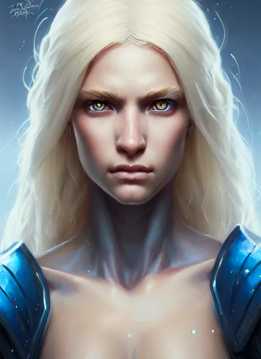 Image similar to a fantasy style portrait painting of shy white female paladin scar wound left eye with blonde hair and blue eyes, holy oil painting unreal 5 daz. rpg portrait extremely detailed artgerm greg rutkowski _ greg