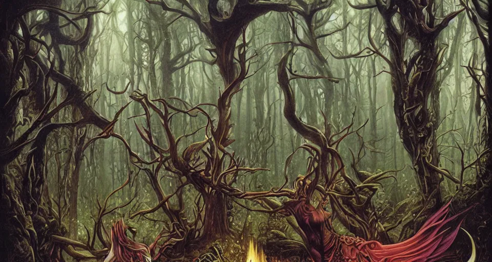 Prompt: Enchanted and magic forest, by Gerald Brom,