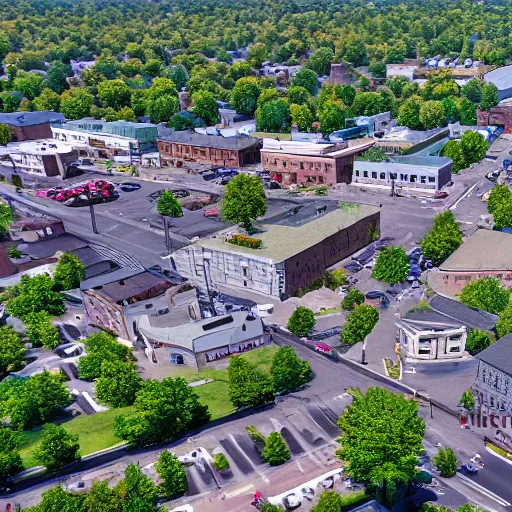 Prompt: drone view of main street newark valley n. y., photorealistic, photograph,