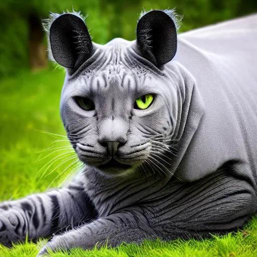 Prompt: hybrid between a cat and a rhinoceros