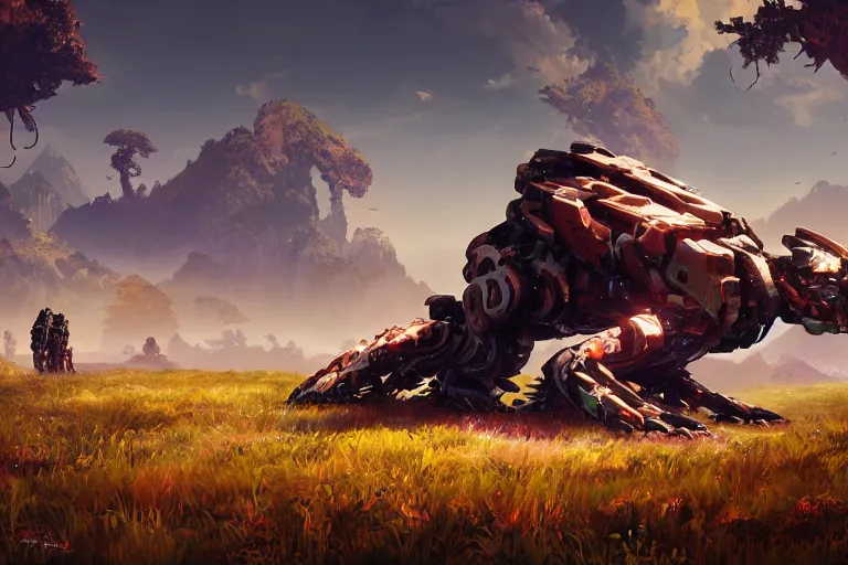 Image similar to shell - walker machine mecanical creature robot of horizon forbidden west horizon zero dawn bioluminiscence global illumination ray tracing hdr fanart arstation by ian pesty and alena aenami artworks in 4 k