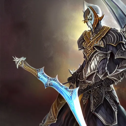 Image similar to the dark elf from lineage 2, with a sword on a dragon, digital painting, super detail,