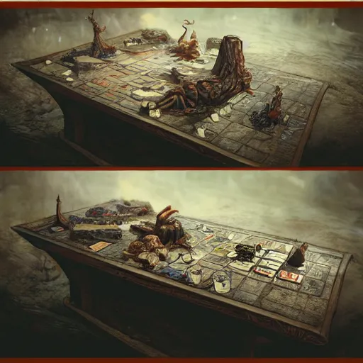 Prompt: tabletop game board, highly detailed, fantasy art, in the style of greg rutkowski, epic, fantasy, intricate, hyper detailed, artstation, concept art, smooth, sharp focus, ray tracing, front view