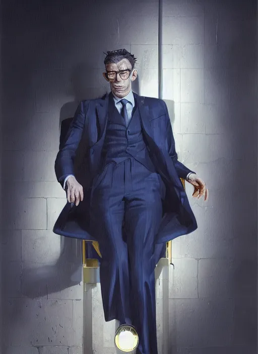 Image similar to full - length portrait of peter o'toole, dressed in a navy blue suit with silver embroidered details, detailed face, fantasy, cinematic lighting, digital art painting, fine details by realistic shaded lighting poster by ilya kuvshinov katsuhiro otomo, magali villeneuve, artgerm, jeremy lipkin and michael garmash and rob rey