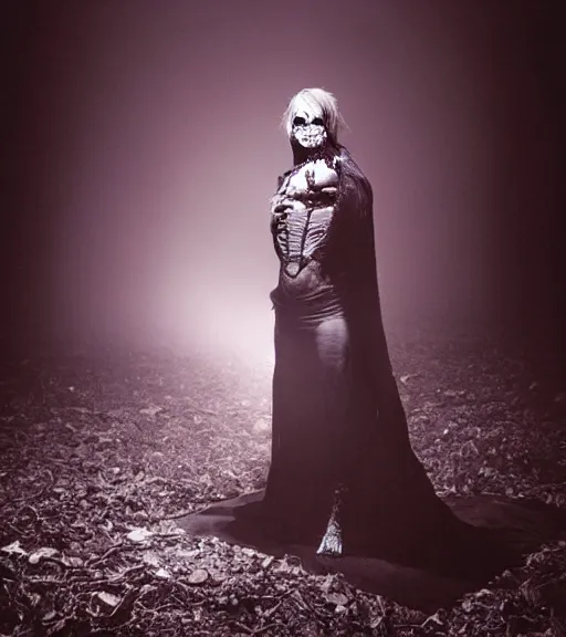 Prompt: gothic necrolord female with zombie servents, professional photography, high resolution, liminal eerie midnight backlit, a photograph taken by Cindy Sherman