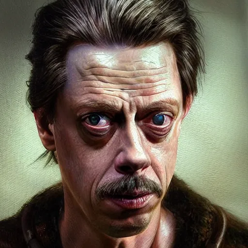 Image similar to hyperrealistic mixed media high resolution painting of Steve Buscemi antagonist The Highlander, stunning 3d render inspired art by Jamie Salmon and WForrest and Greg Rutkowski, perfect facial symmetry, dim volumetric lighting, 8k octane beautifully detailed render, full body shot, post-processing, extremely hyper-detailed, intricate, epic composition, highly detailed attributes, highly detailed atmosphere, cinematic lighting, masterpiece, trending on artstation, very very detailed, masterpiece, stunning, flawless completion, lifelike texture, perfection,