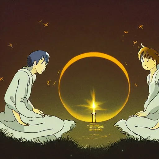 Image similar to the marriage of the moon and the sun, studios ghibli style