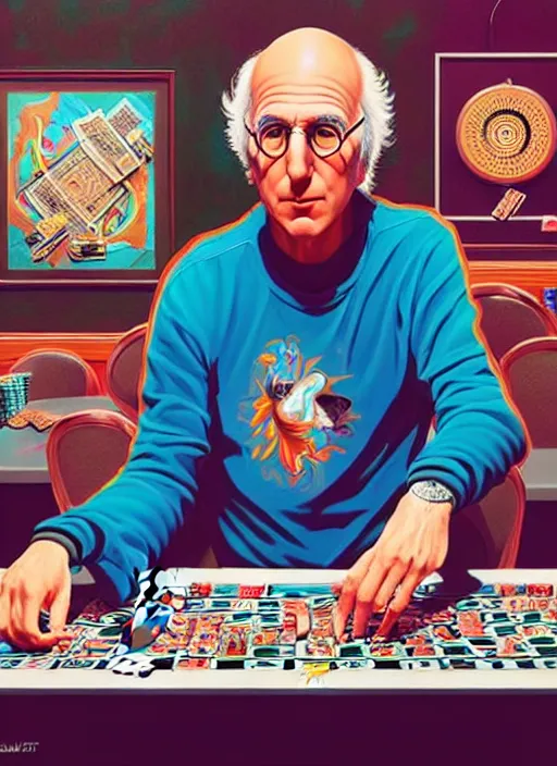 Image similar to larry david playing poker, tristan eaton, victo ngai, artgerm, rhads, ross draws