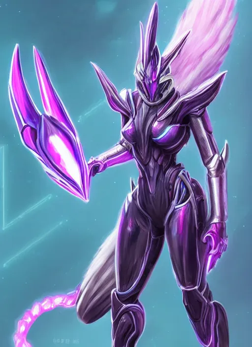 Image similar to cinematic full body, cosmic sized beautiful stunning giant robot mechan hot female dragon goddess, sharp sleek cyborg dragon head, sharp metal ears, smooth purple eyes, smooth fuschia skin, smooth silver armor, nebula, epic proportions, epic scale, macro furry, furry art, dragon art, goddess art, giantess art, warframe, warframe fanart, furaffinity, octane