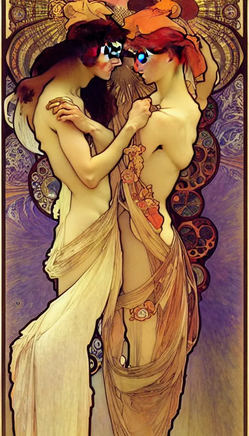 Image similar to the two complementary forces that make up all aspects and phenomena of life, by Alfons Maria Mucha