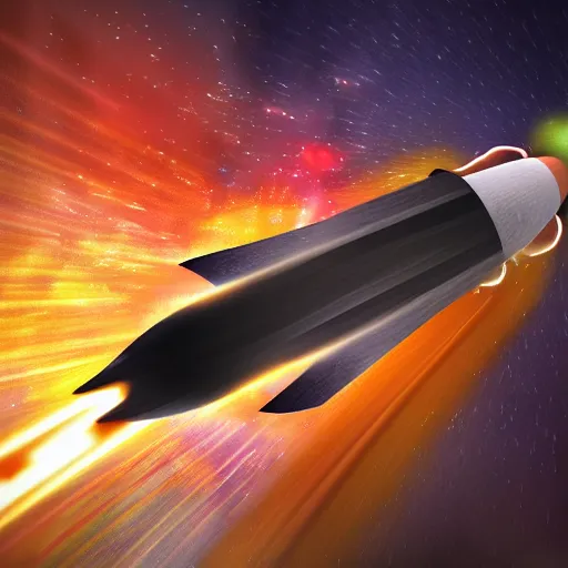 Image similar to Rocket ship, motion blur, explosion, fire, space, digital art