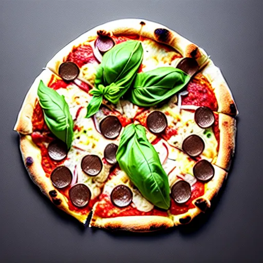 Image similar to the word'pizza'made out of basil