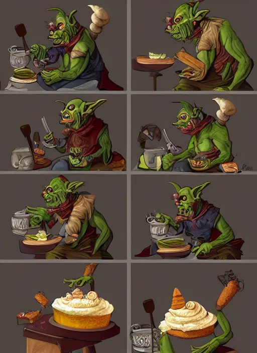 Prompt: medieval goblin eating cakes, detailed digital art, trending on Artstation