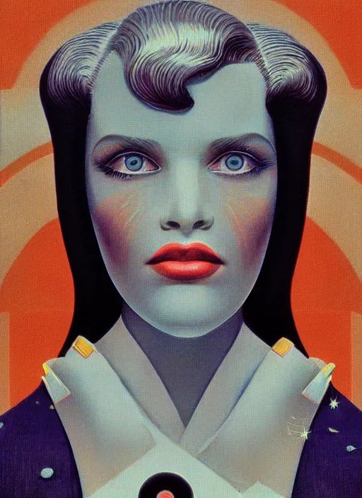 Prompt: photorealistic image of a retro futuristic portrait, art nouveau, by chris moore