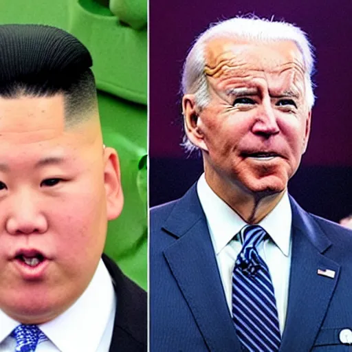 Image similar to joe biden having the same haircut as kim jong un