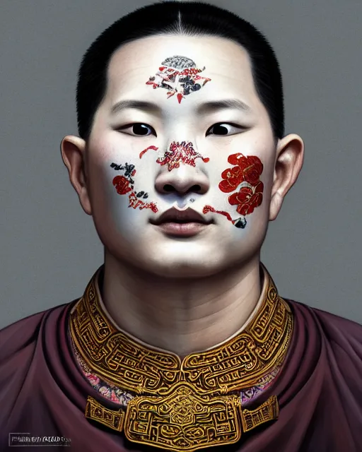 Prompt: portrait of corey taylor, upper half portrait, decorated with chinese opera motifs, asian, bian lian, traditional chinese art, intricate, elegant, highly detailed, symmetry, digital painting, artstation, concept art, smooth, sharp focus, illustration, art by artgerm and greg rutkowski and alphonse mucha, 8 k