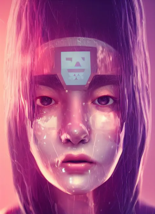 Prompt: Calm AI-girl's face. Very strong glitches on the monitor. Dark colors, black background, concept art, masterpiece, octane render, glitchcore, glitches, 8k, portrait render, artstation