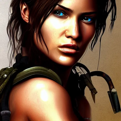 Image similar to lara croft, hyper detailed masterpiece, digital art painting, hyper realism aesthetic