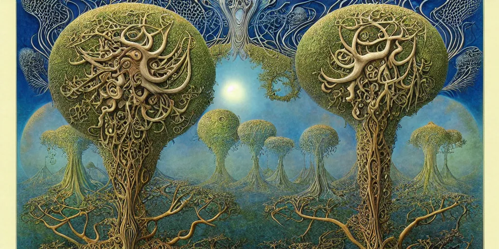 Image similar to tree of life by roger dean and andrew ferez, art forms of nature by ernst haeckel, divine chaos engine, symbolist, visionary, art nouveau, botanical fractal structures, organic, detailed, realistic, surreality