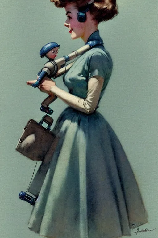 Prompt: ( ( ( ( ( 1 9 5 0 s retro future android robot nanny. muted colors., ) ) ) ) ) by jean - baptiste monge,!!!!!!!!!!!!!!!!!!!!!!!!!