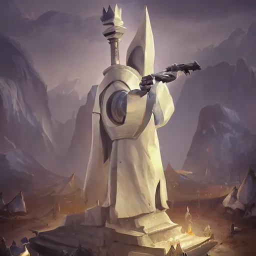 Image similar to a giant white chess bishop statue, battlefield background, bright art masterpiece artstation. 8 k, sharp high quality artwork in style of jose daniel cabrera pena and greg rutkowski, concept art by tooth wu, hearthstone card game artwork, chess piece