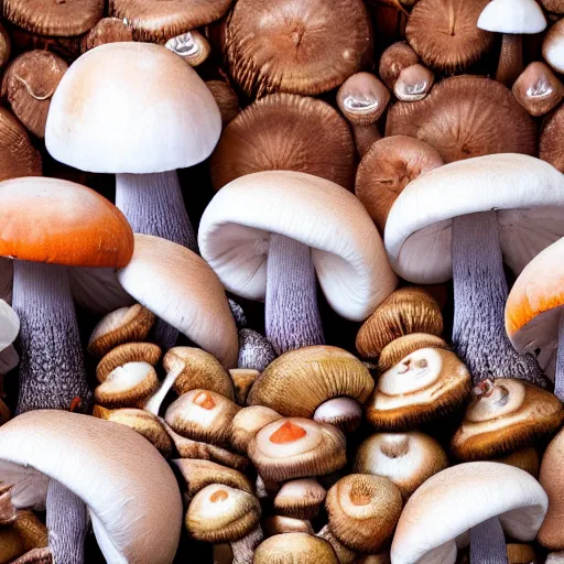 Image similar to macro photo with a mushroom character with cute eyes, natural colors, painted patterns and coloring on mushrooms, 8K, highly detailed