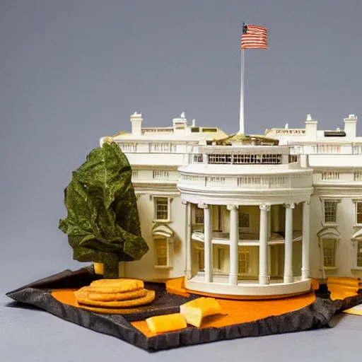 Prompt: the white house but it's made out of different cheeses