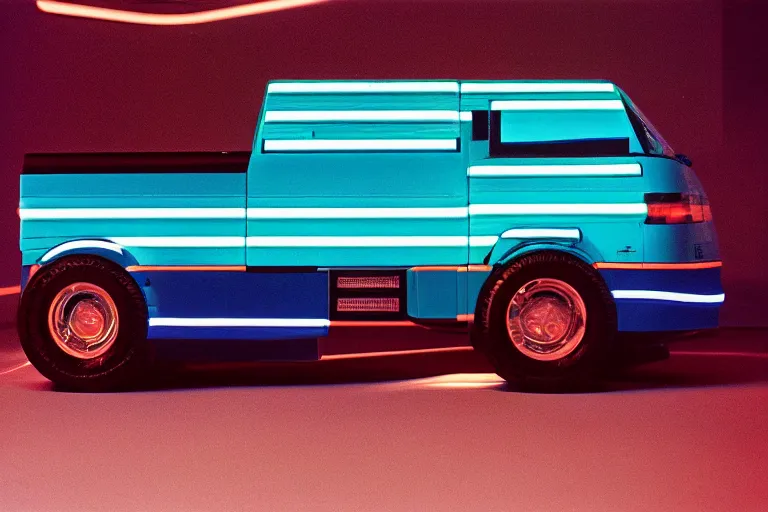 Image similar to designed by giorgetto giugiaro stylized poser of a single 1 9 9 8 honda kei truck, thick neon lights, ektachrome photograph, volumetric lighting, f 8 aperture, cinematic eastman 5 3 8 4 film