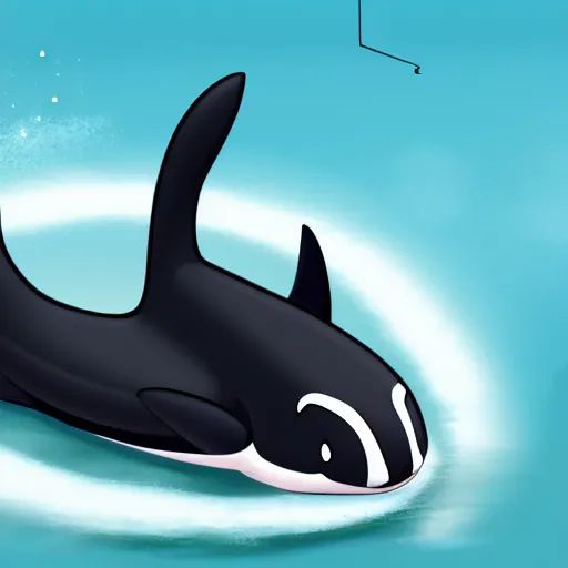 Prompt: a person transforming into an orca pooltoy, hd, digital art